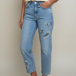 Chico's Light Blue Floral Straight Leg Jeans